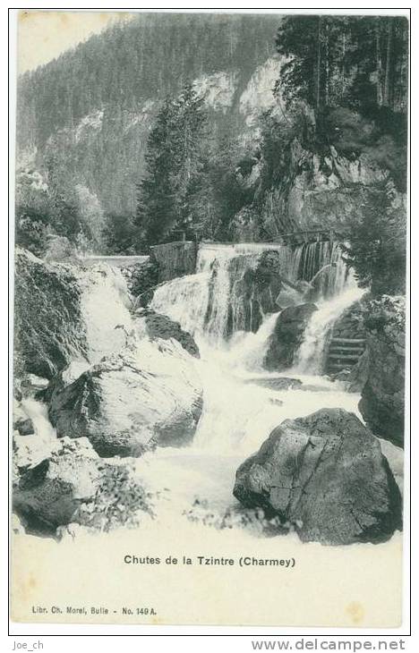 Schweiz/Suisse: CPA Chutes De La Tzintre (Charmey) 1907, 2 Scans - Charmey