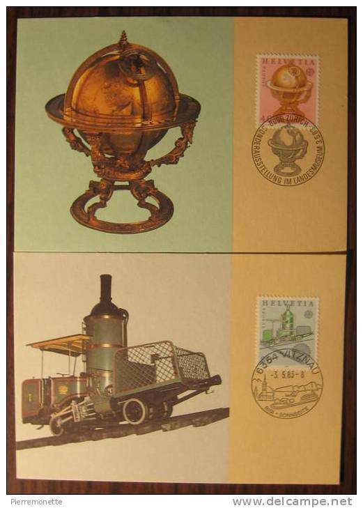 Suisse 1983, 737-8, Inventions-Astronomie, Transport-Cartes Maximum-FDC, 2v, O - Maximum Cards