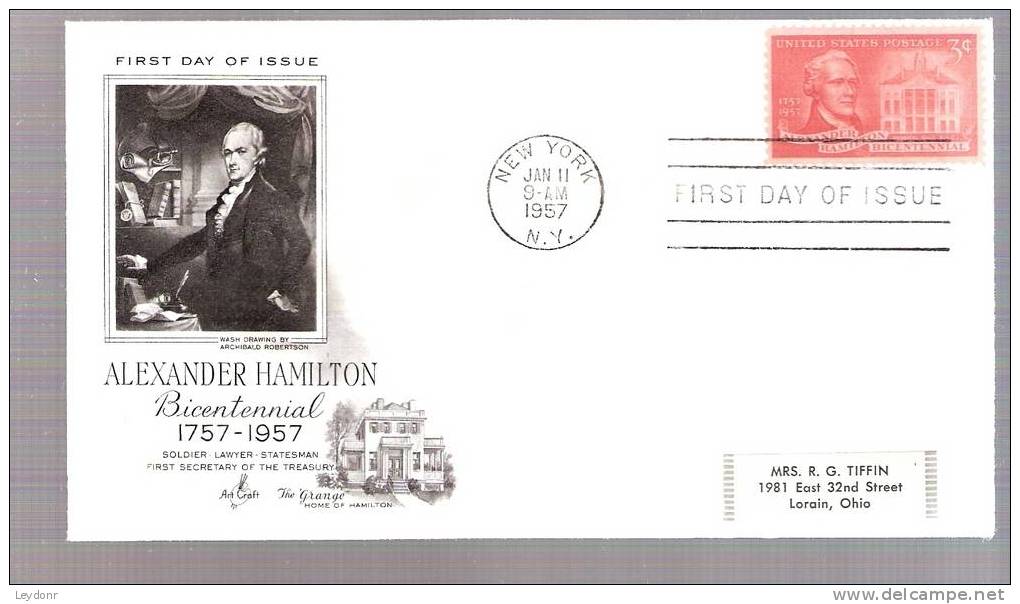 FDC Alexander Hamilton Bicentennial 1957 - Scott # 1086 - 1951-1960