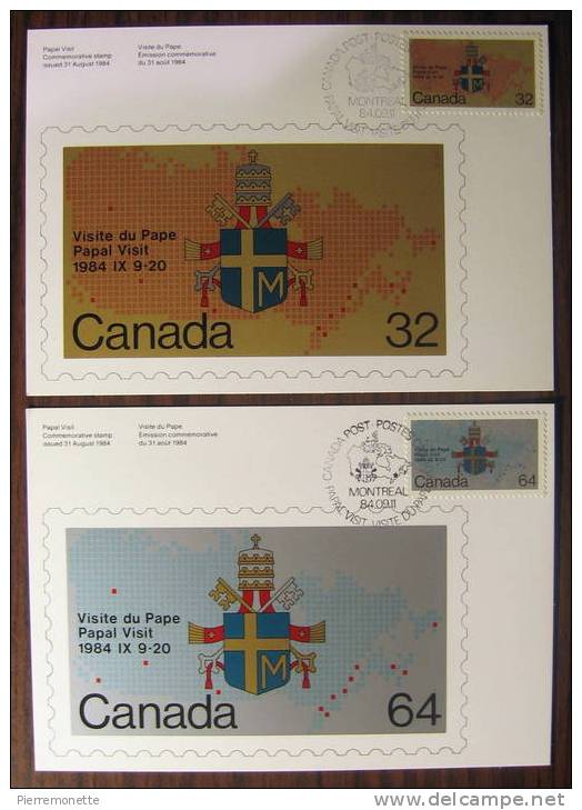 +Canada 1984, 1030-1, Visite Papale Montréal-Cartes Maximum, 2v, O - Cartoline Maximum