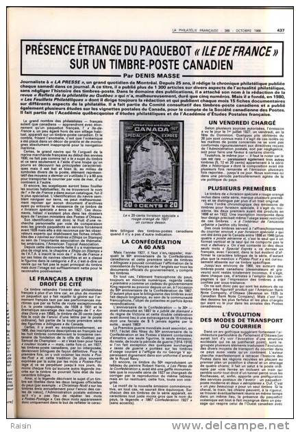 La Philatélie Française Organe Officiel N°388 15 Octobre 1986 TBE - French (from 1941)