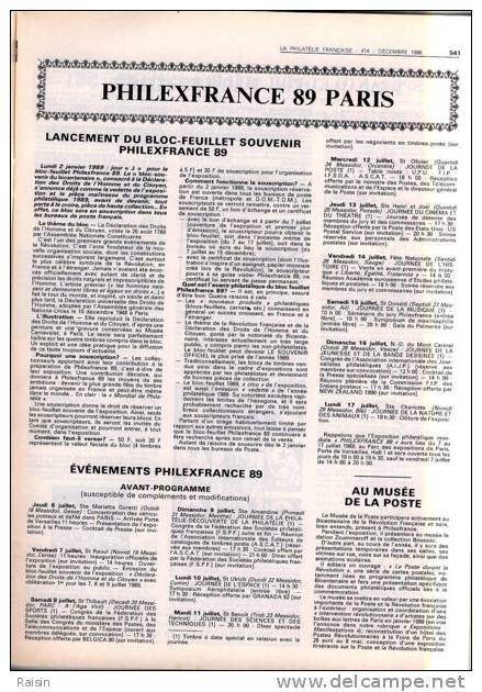 La Philatélie Française N°414 31 Décembre 1988 Organe Officiel  TBE - Francés (desde 1941)