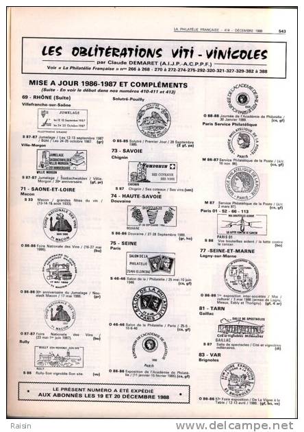 La Philatélie Française N°414 31 Décembre 1988 Organe Officiel  TBE - Französisch (ab 1941)