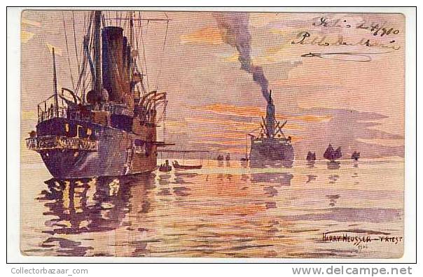 VINTAGE Ca1900 POSTCARD TARJETA POSTAL CARTE POSTALE ARTIST SIGNED HARRY HEUSSERTRIEST 1906 SHIP BARCO - Otros & Sin Clasificación