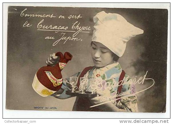 VINTAGE Ca1900 TARJETA POSTAL CARTE POSTALE JAPAN ADVERTISING ALCOHOLIC DRINK CURACAO CHYPRE - Publicidad