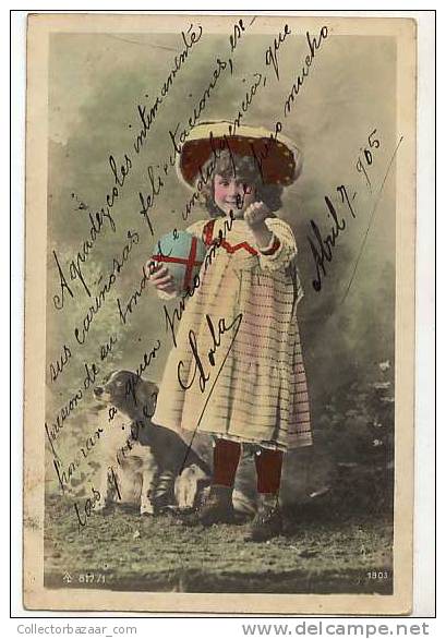 VINTAGE Ca1900 TARJETA POSTAL CARTE POSTALE BORDER COLLIE DOG CHILDREN - Otros & Sin Clasificación