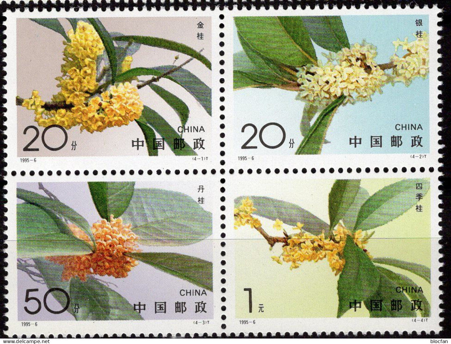 Blüte 1995 Peking China 2600/3 4x ZD+VB ** 20€ ZD-Varianten Blütenstände Osmanthus Fragans Bloque EXPO Se-tenant Bf CINA - Collections, Lots & Series