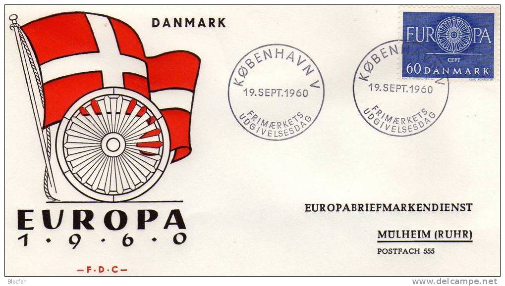 „ Wagenrad Mit 19 Speichen “ Europäische Gemeinschaft CEPT 1960 Dänemark 386 + FDC 3€ - 1960