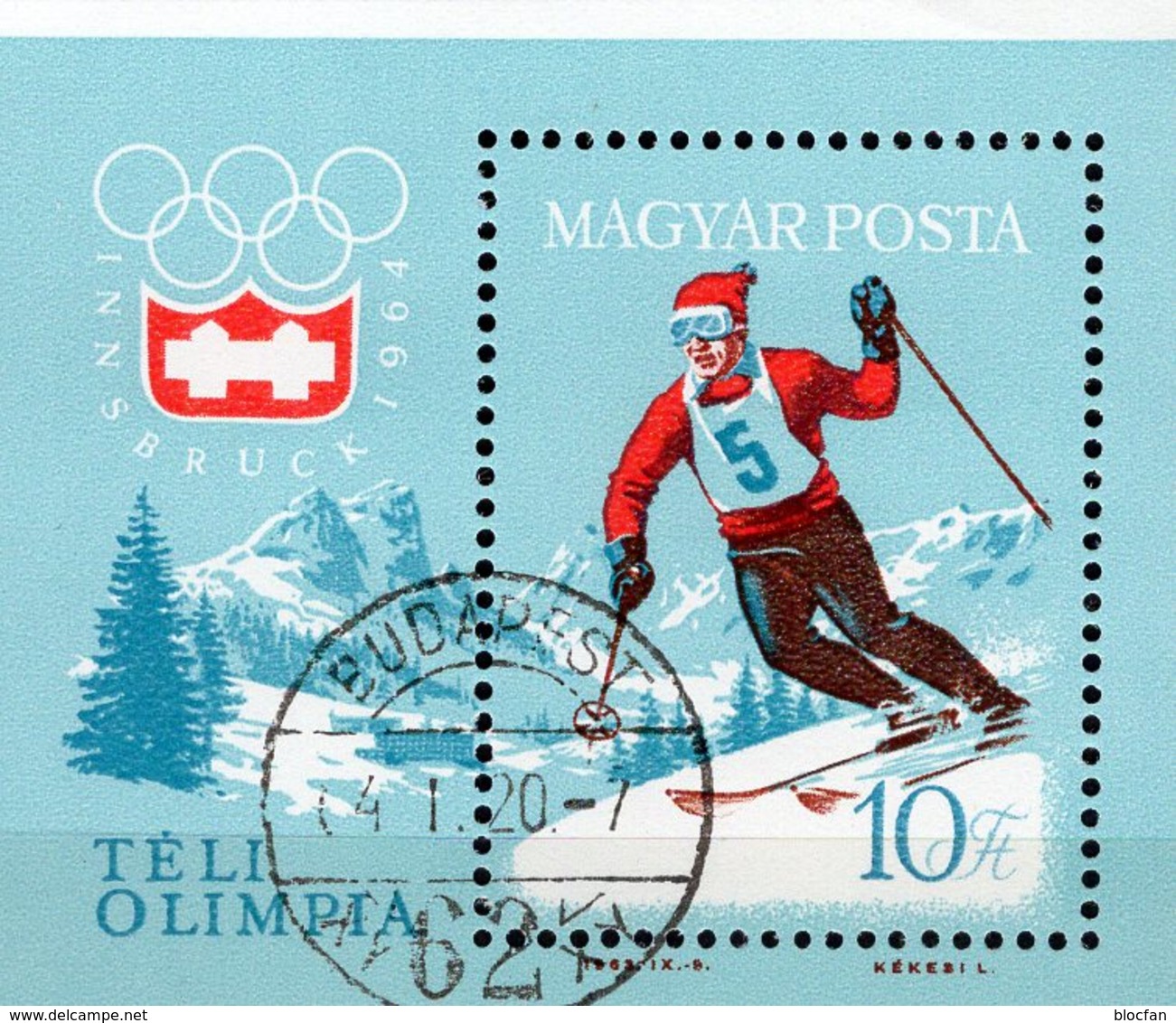 Ski-Abfahrt Innsbruck Magyar Block 40 O 6€ Winter-Olympiade 1964 Alpen Bloque Hb Ss Bloc Olympics Sheet Bf Hungaria - Hiver 1964: Innsbruck