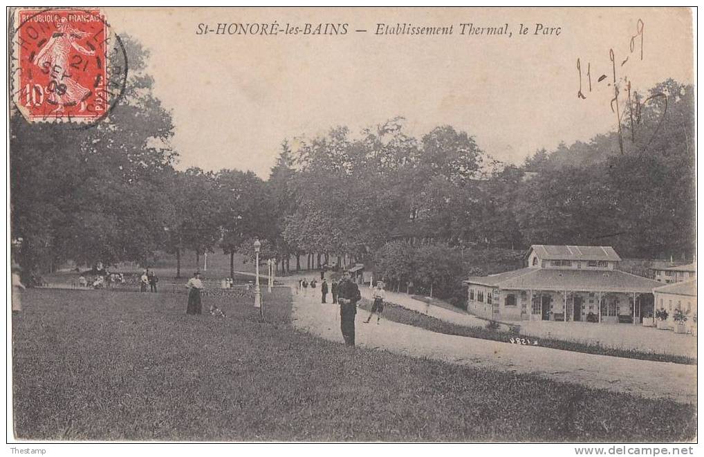 St-Honoré-les-Bains, Etablissement Thermal, La Parc, Circ. 1909, Animée - Autres & Non Classés