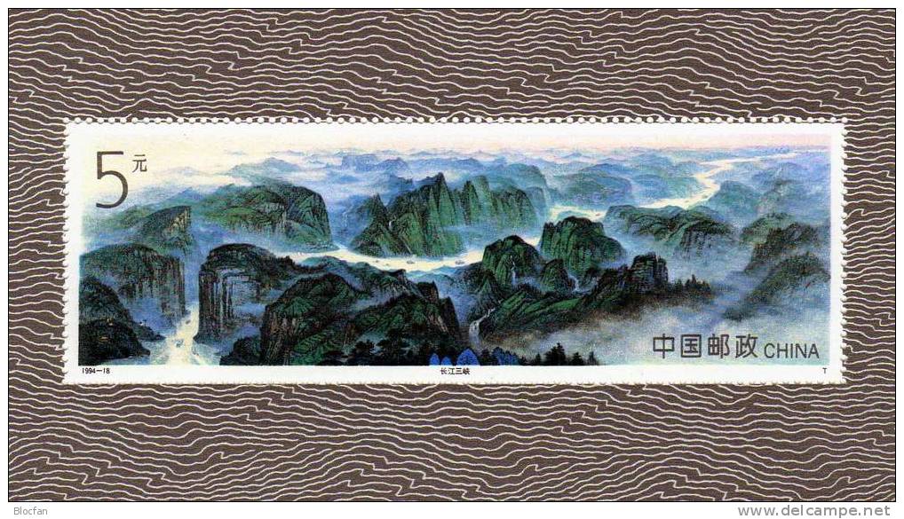 Die 3 Schluchten Jangtsekiang 1994 China 2571+Block 68 ** 7€ Gemälde Bergmassiv Berge Mit Tempel Hoja Bloc Sheet Bf CINA - Vulkane