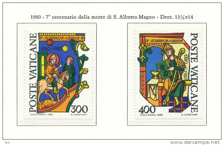 VATICANO 1980  SANT´ALBERTO MAGNO DI BOLLSTÄDT - COLONIA GERMANIA, FILOSOFO TEOLOGO. SERIE COMPLETA MNH** - Theologen