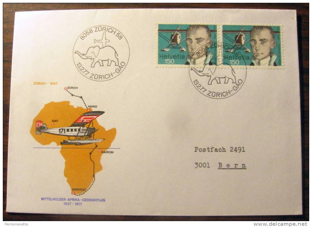 Suisse 1977, 4 X 623, Pionniers De L'Aviation Mittelholzer-Lettre Du Caire, Nairobi, Gao Et Le Cap-Cachets Au Verso, O - Lettres & Documents