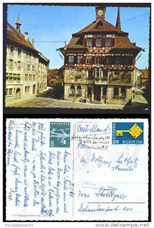 AK Stein Am Rhein Rathaus Und Adler Mottorroller VW-Käfer Wandmalerei - Stein Am Rhein