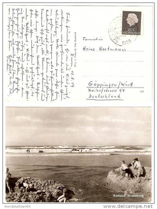 AK Ameland, Strandleven 13.VIII. 1959 NES OP AMELAND Nach Göppingen Württemberg Deutschland - Ameland