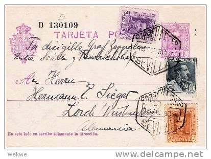 EE074/ -SPANIEN - Tarjeta Alfonso + Marken 16.4.30, Avion Par Paris Nach Lorch/Deutschland - 1850-1931