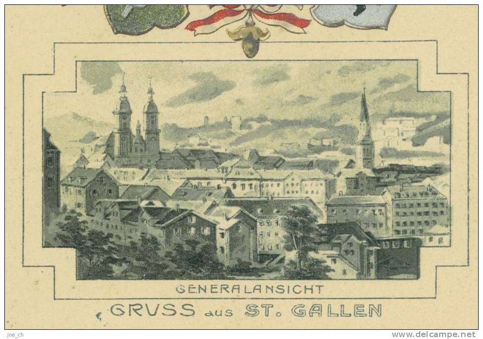 Schweiz/Suisse: Farb-Präge-AK St.Gallen, Gruss Aus St.Gallen, Jahreswechsel 1899/1900 (3 Scans) - St. Gallen