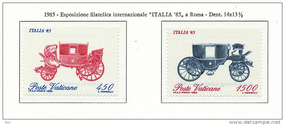 VATICANO 1985  ESPOSIZIONE FILATELICA INTERNAZIONALE "ITALIA´85" A ROMA. SERIE COMPLETA MNH** - Stage-Coaches