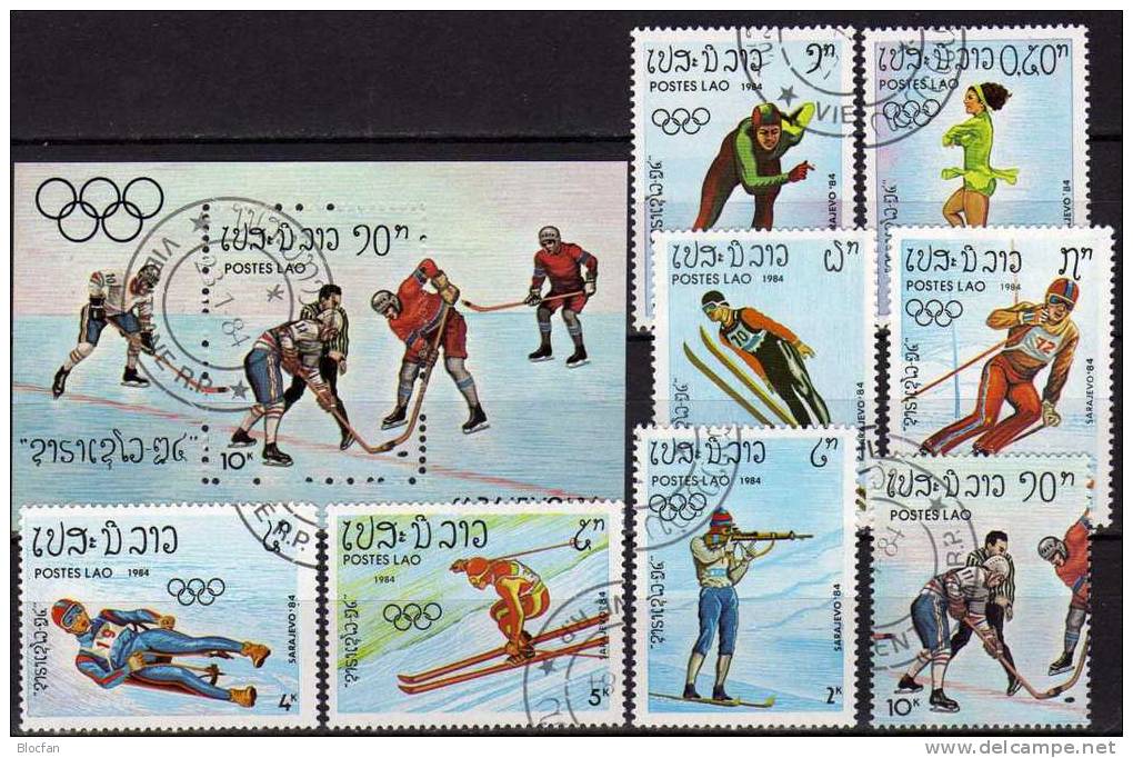 Eishockey-Spiel Winter-Olympiade Sarajevo 1984 Laos 698/5 Plus Block 99 O 8€ Fogli Bf Olympic Bloc Sheet Lao - Laos