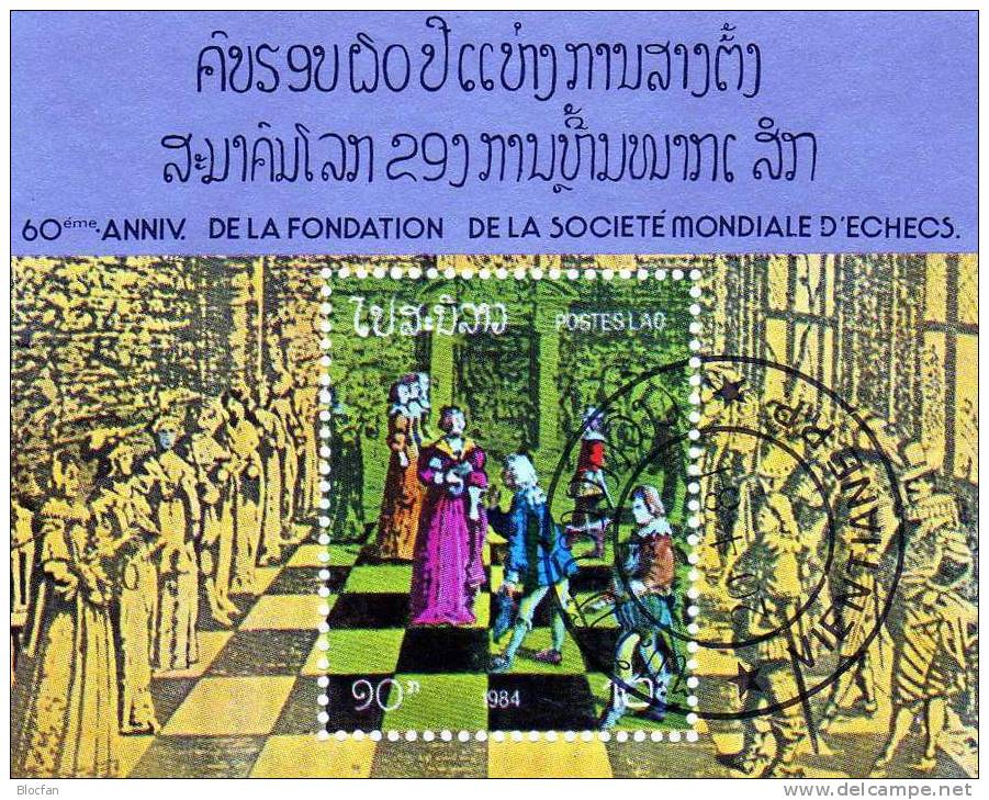 FIDE Schach 1984 Lebendiges Spiel Laos Schachspiel Block 101 O 3&euro; Schachfiguren Chess Bloc Sport Sheet Bf Lao - Laos