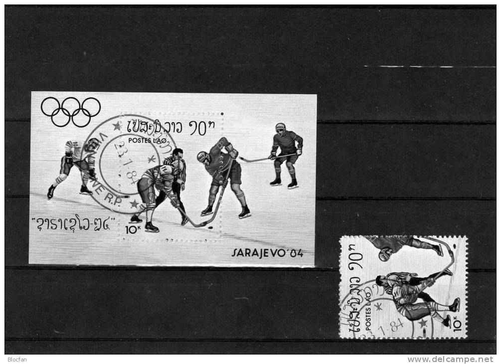 Eishockey-Spiel Winter-Olympiade Sarajevo 1984 Laos 705 Plus Block 99 O 6€ Fogli Bf Olympic Bloc Wintersport Sheet Lao - Hiver 1984: Sarajevo