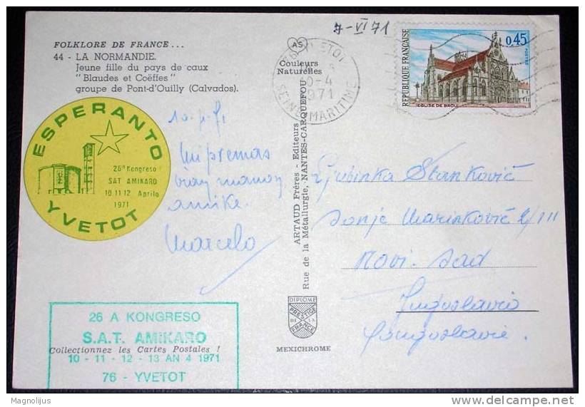 Esperanto,Congress Label And Stamp,France,Yvetot,Folkl Ore,Girl,Costume,postcard - Esperanto