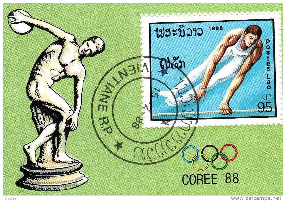 Turnen Am Reck Sommer-Olympiade In Corea 1988 Laos Block 121 O 2€ Athlet Mit Diskus Olympic Bloc Bf Sheet Figlo Of Lao - Summer 1988: Seoul