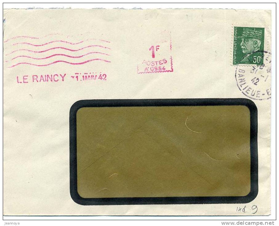 PETAIN N° 508 OBL CAD LE RANCY DU 31/1/42 + COMPL. AFFR. O.M. ROUGE 1F DU 31/1/42 - TB R - Lettres & Documents