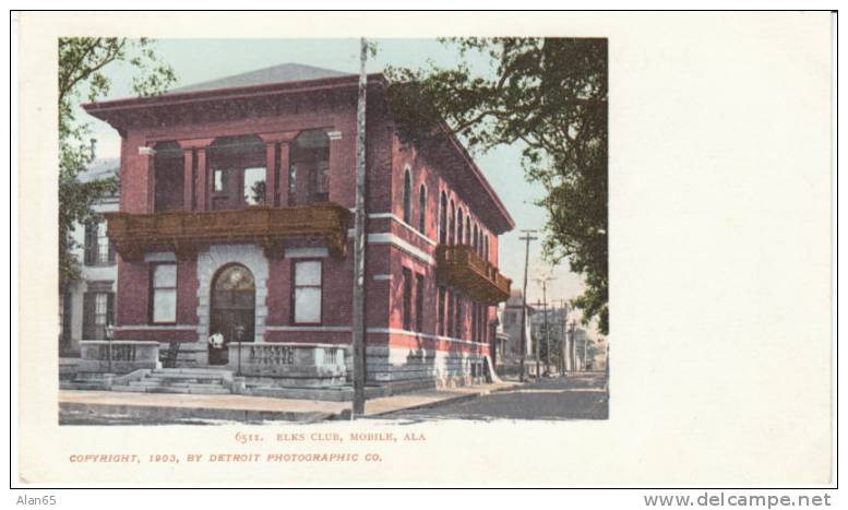Mobile Alabama Elk's Club On 1903 Detroit Photographic Co. Antique Postcard - Mobile