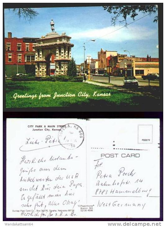 AK  CITY PARK & MAIN STREET,  Junction City, Kansas  TOPEKA, KS 666 28 APR 1988 PM Nach Hammelburg - Altri & Non Classificati