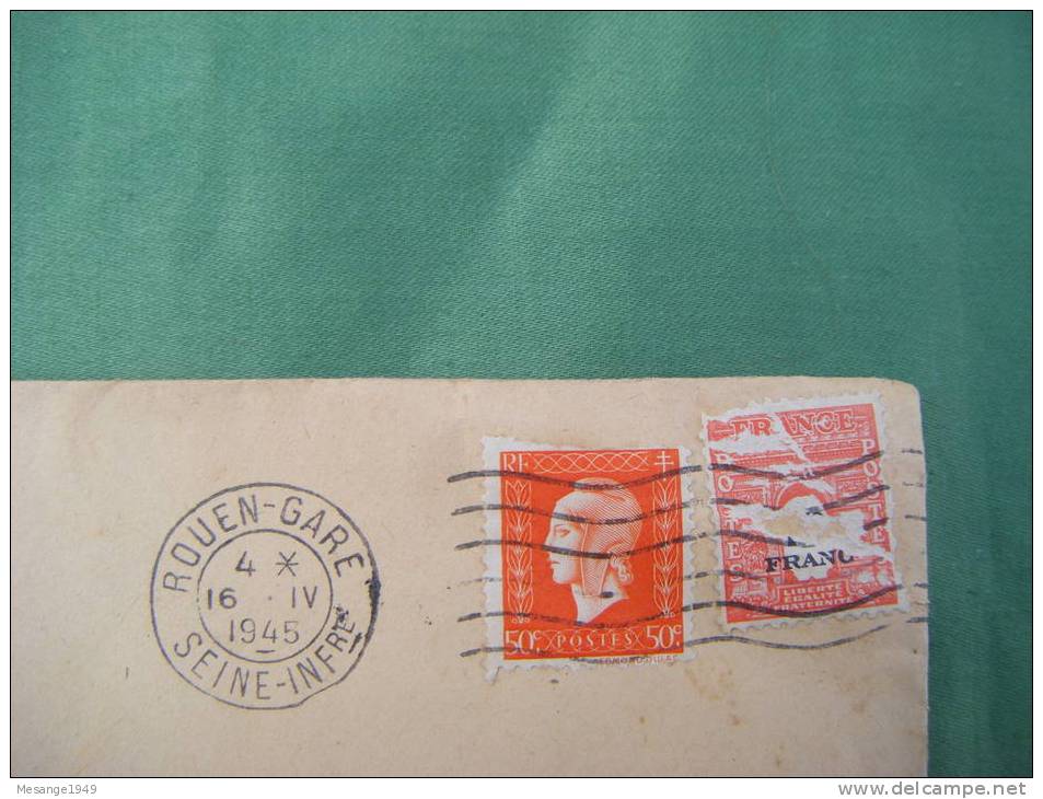 Enveloppe Entiere Cachet Rouen  Timbre  A 50c Et 50 F  1945-5769 - Lettres & Documents