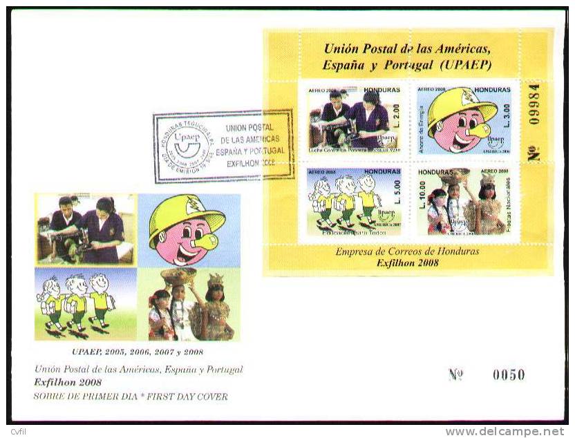 HONDURAS 2008 - AMERICA UPAEP - POBREZA,, ENERGIA, EDUCACION. FIESTAS NACIONALES - H.B. En FDC. - Honduras