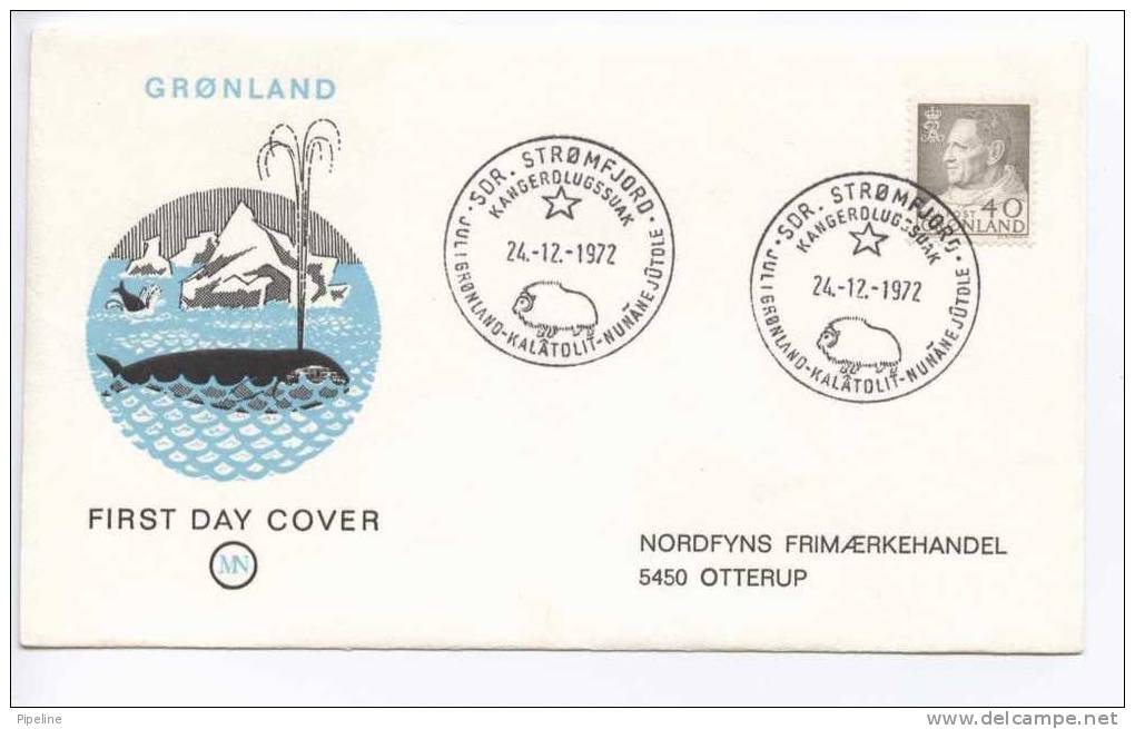 Greenland Cover With Christmas Cancel 24-12-1972 Sent To Denmark - Covers & Documents
