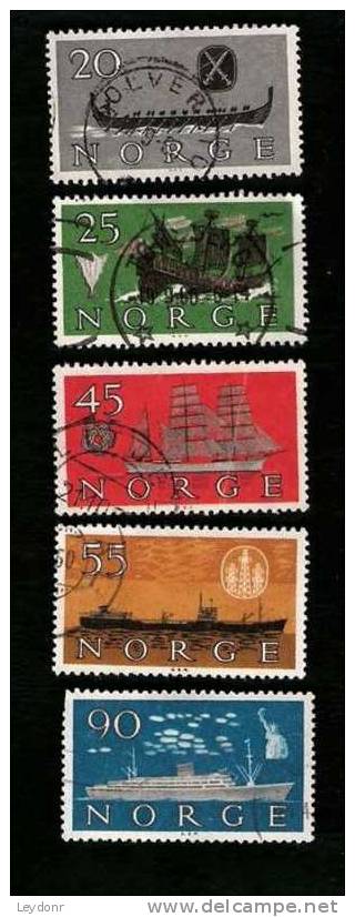 Norway - Scott # 382-386 - Ships Viking Ship - Caravel - Sailing Ship - Freighter And Passenger Ship - Gebraucht