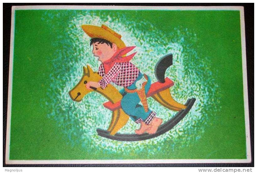 Children,Boy,Cowboy,Riding A Horse,Toy,postcard - Jeux Et Jouets