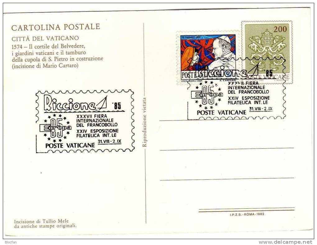 EXPO Riccione 1985 Vatikan 852 Sonderkarte SST 3€ Europa Weltreisen Des Papst Card Of Vaticano - Franking Machines (EMA)