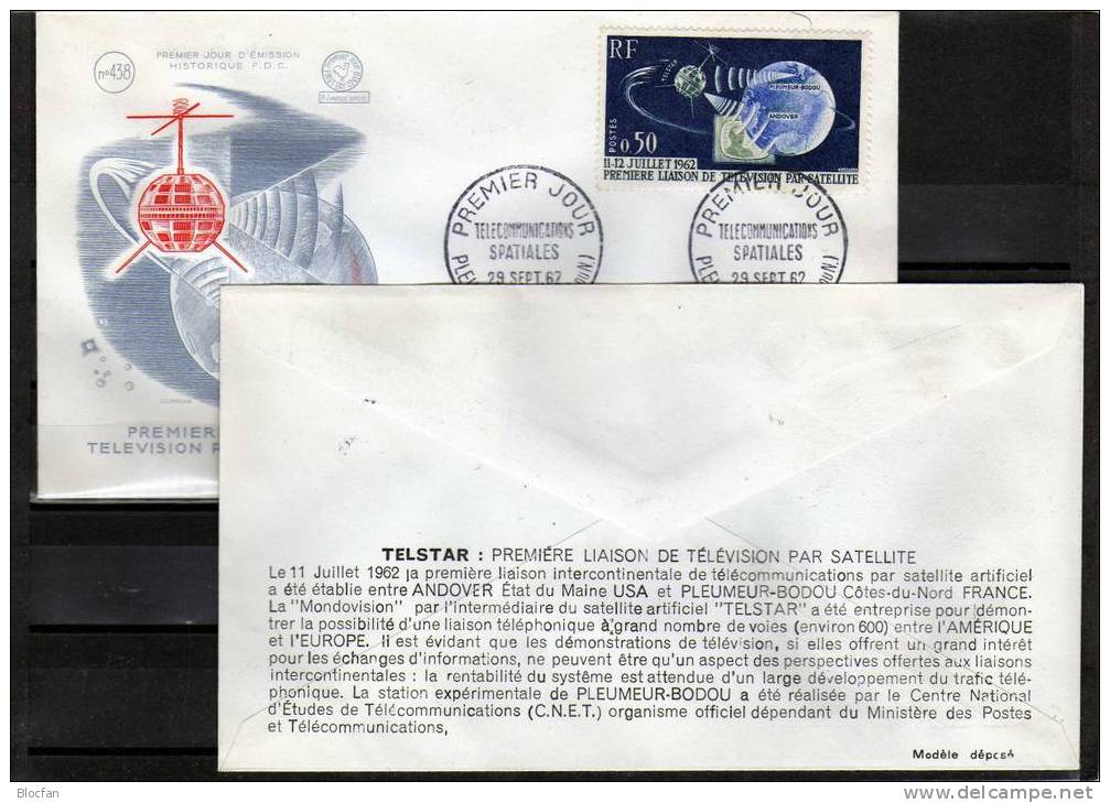 Telestar 1. Fernsehübertragung Europa - USA 1962 Frankreich 1413/4 + FDC O 3€ - Europa