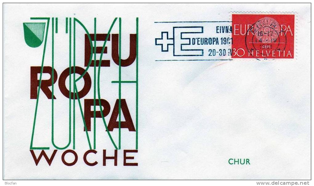 Sonderbrief Europa - Woche 1961 In Chur „ Römisches Wagenrad “ Schweiz 720 + FDC 2€ - 1961