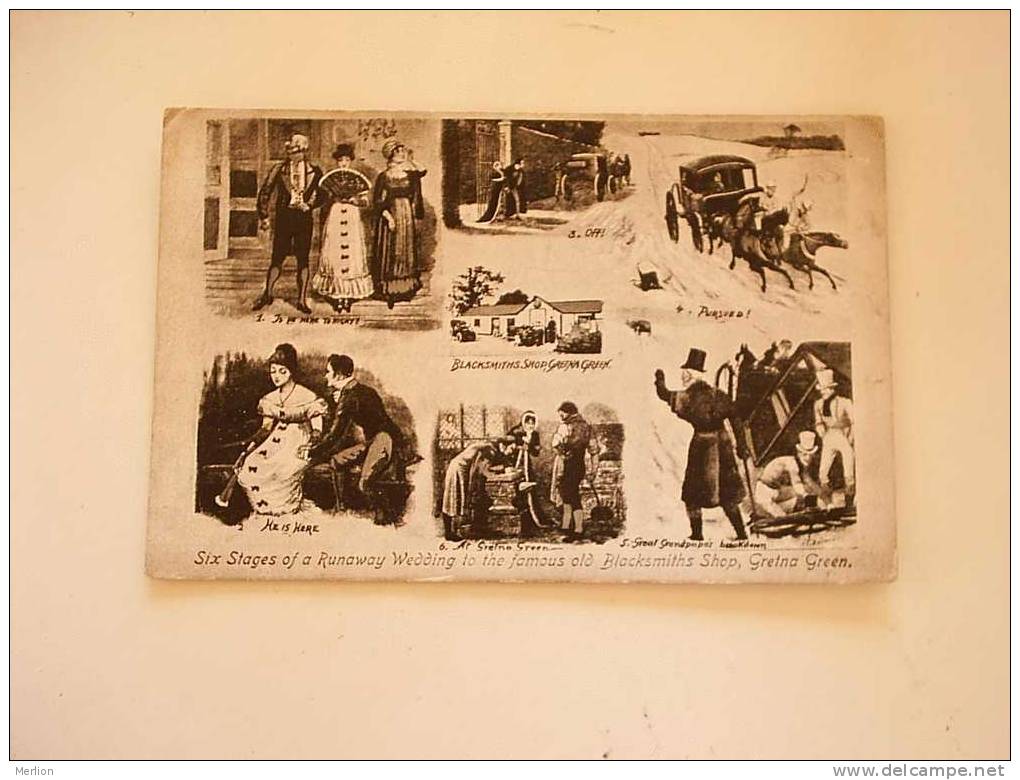 Gretna Green Multiview Postcard 6 Stages To Runaway Wedding Marriage  Cca 1910  F  D35826 - Dumfriesshire