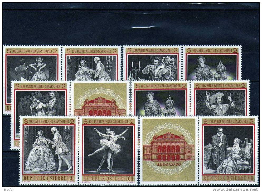 1969 Variante 100 Jahre Oper Österreich 1294/1+ZD+VB ** 41€ Staatsoper Wien Szenen Blocs Music Se-tenant Bf Austria - Blocs & Hojas