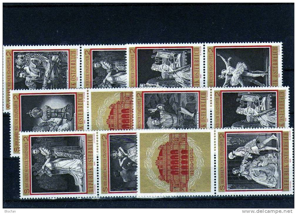 1969 Variante 100 Jahre Oper Österreich 1294/1+ZD+VB ** 41€ Staatsoper Wien Szenen Blocs Music Se-tenant Bf Austria - Blocks & Sheetlets & Panes