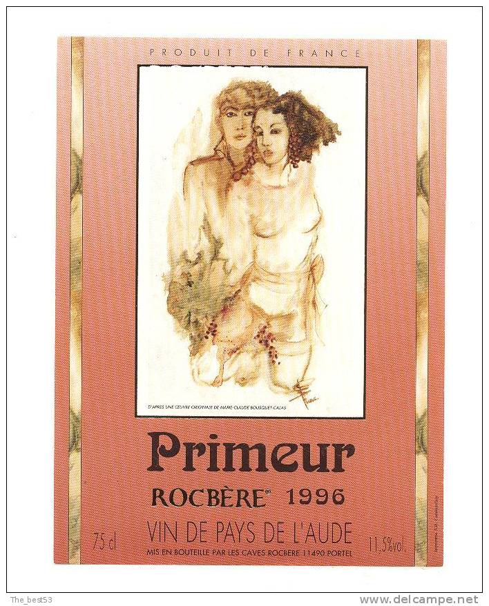 Etiquette De Vin De Pays De L'Aude Primeur -  Illustrateur Claude Bousquet Calas  - Thème  Couple - Couples