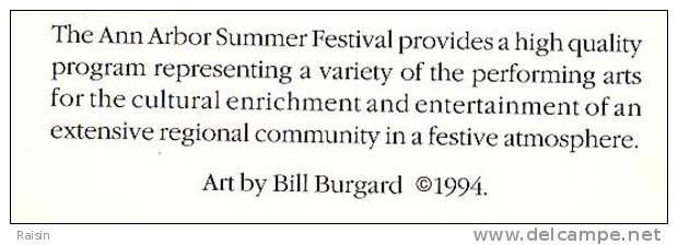 Amérique1994 Festival D´été De ANN Arbor  Etats Unis18 Juin 10 Juillet 1994 Jazz Danse Accordéon.carte Double Glacée TBE - Ann Arbor