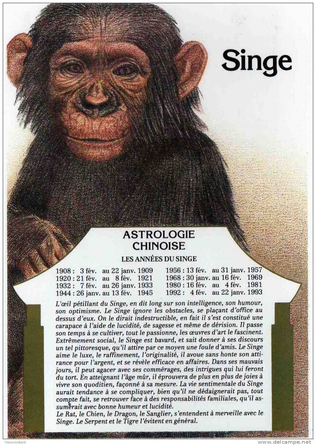 CPSM.  ASTRO CHINOISE. LE SINGE. - Astrologie