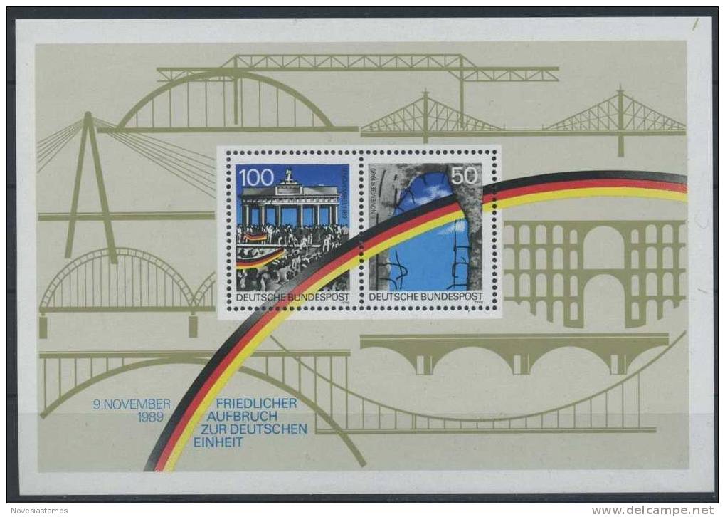 !a! GERMANY 1990 Mi. 1482 MNH MINI-SHEET 22 -Broken Wall / Brandenburg Gate - 1981-1990