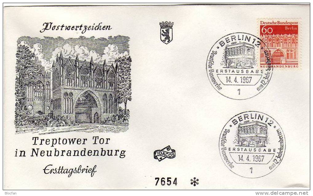 Treptower Tor Neubrandenburg 1967 Berlin 278+FDC 11&euro; Große Bauwerke 12 Jahrhundert Art Architectur Cover Of Germany - Covers & Documents