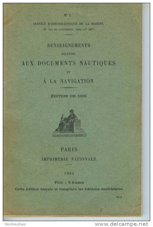 Renseignements Relatifs Documents Nautiques, Service Hydrographique Marine, 1935, 140 Pages - Bateau