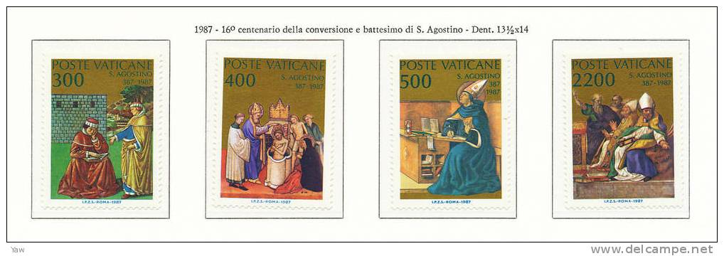 VATICANO 1987  16° CENTENARIO DELLA CONVERSIONE E BATTESIMO DI SANT´AGOSTINO. SERIE COMPLETA MNH** - Théologiens