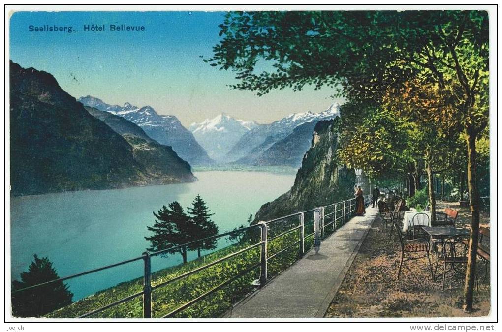 Schweiz/Suisse: Farb-AK Seelisberg, Hotel Bellevue (belebt/animé), 1913, 2 Scans - Seelisberg