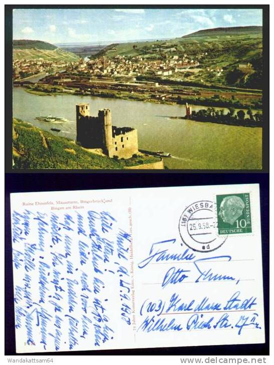 AK RUINE Ehrenfels, Mäuseturm, Bingerbrück Und Bingen Am Rhein (16) WIESBADEN Ad 25.09.1958 - 22 Nach Karl Marx Stadt - Bingen